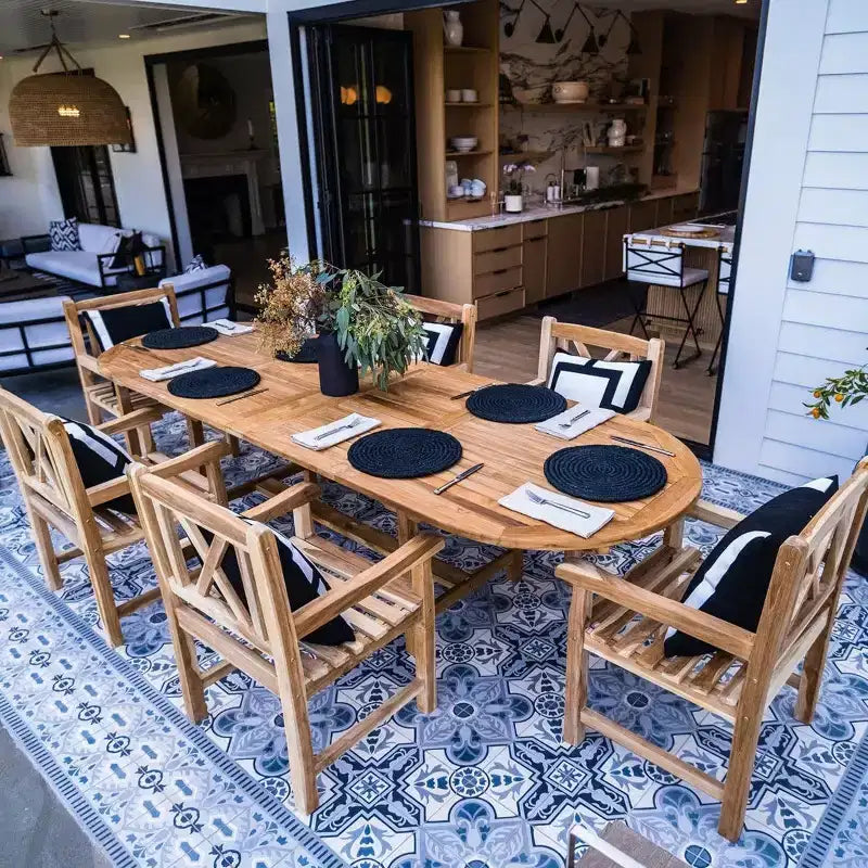 Table à manger d'extérieur Nordic Teak 79-118 réglable 6-8 personnes naturelle - Beige