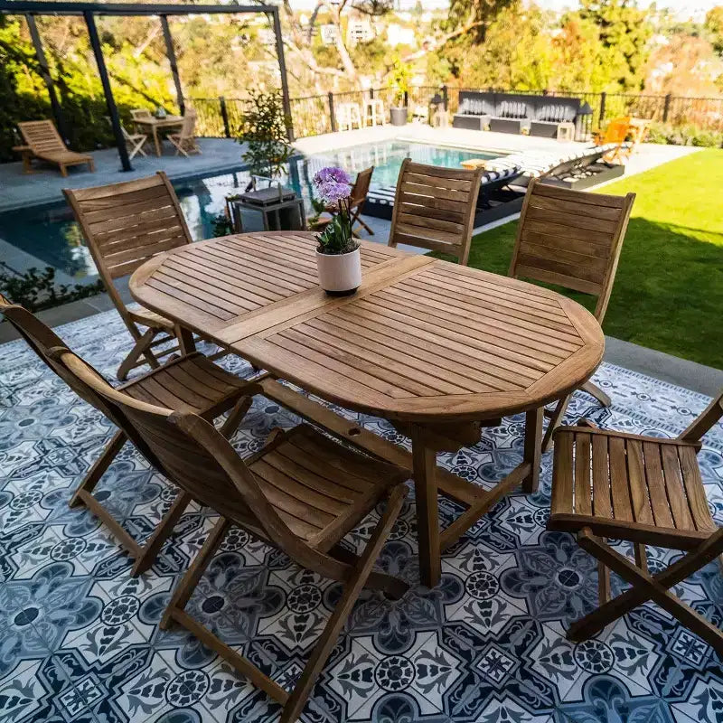 Table à manger d'extérieur Nordic Teak 79-118 réglable 6-8 personnes naturelle - Beige