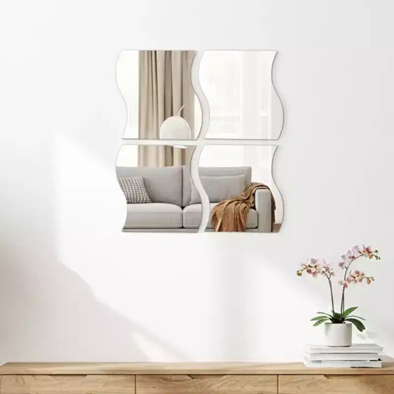 Evideco Articles de maison français – Lot de 4 grands miroirs décoratifs autocollants, disponibles en 3 formes – Parfait pour la décoration murale moderne dans n'importe quelle pièce