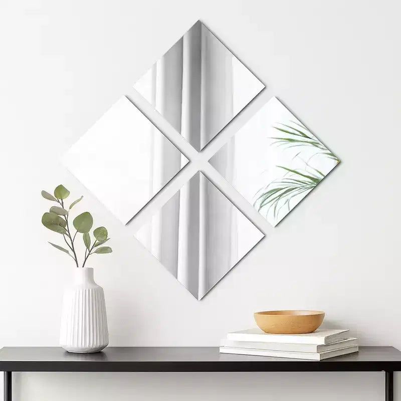 Evideco Articles de maison français – Lot de 4 grands miroirs décoratifs autocollants, disponibles en 3 formes – Parfait pour la décoration murale moderne dans n'importe quelle pièce