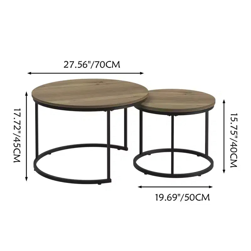 HOMLUX Lot de 2 tables basses gigognes rondes, tables d'appoint en marbre, noir/blanc/marron