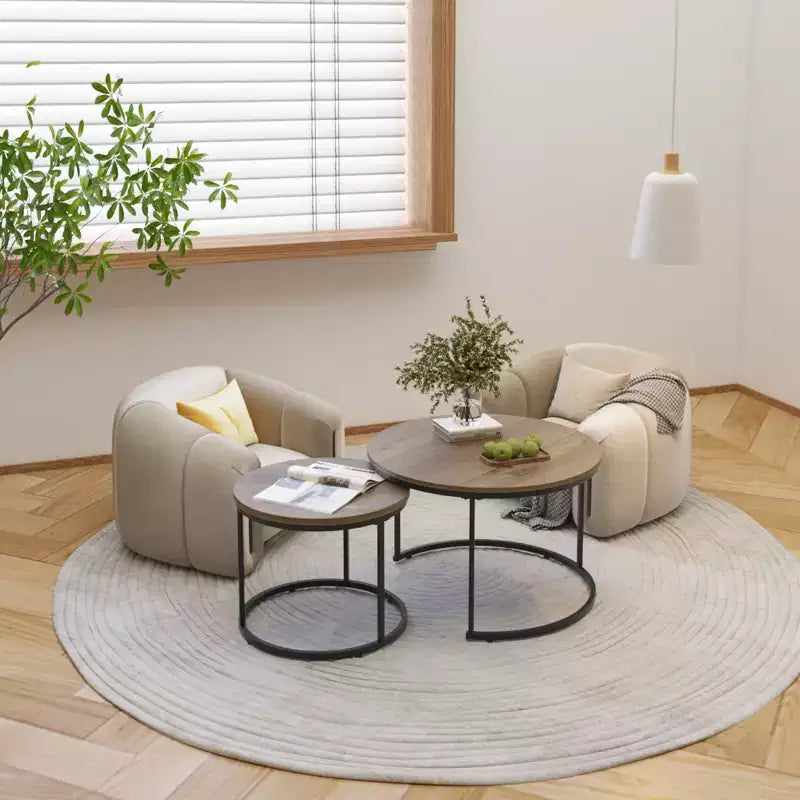 HOMLUX Lot de 2 tables basses gigognes rondes, tables d'appoint en marbre, noir/blanc/marron