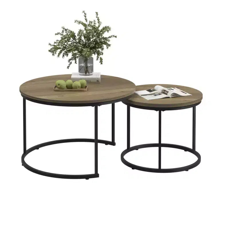 HOMLUX Lot de 2 tables basses gigognes rondes, tables d'appoint en marbre, noir/blanc/marron