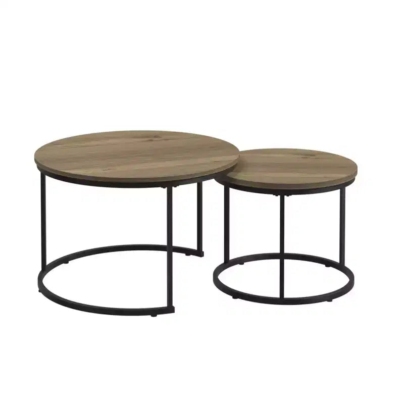 HOMLUX Lot de 2 tables basses gigognes rondes, tables d'appoint en marbre, noir/blanc/marron