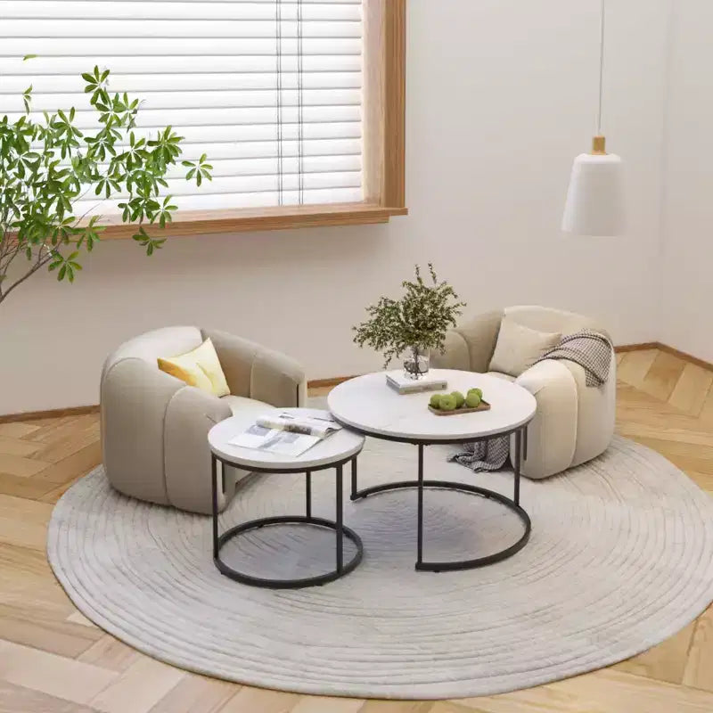 HOMLUX Lot de 2 tables basses gigognes rondes, tables d'appoint en marbre, noir/blanc/marron