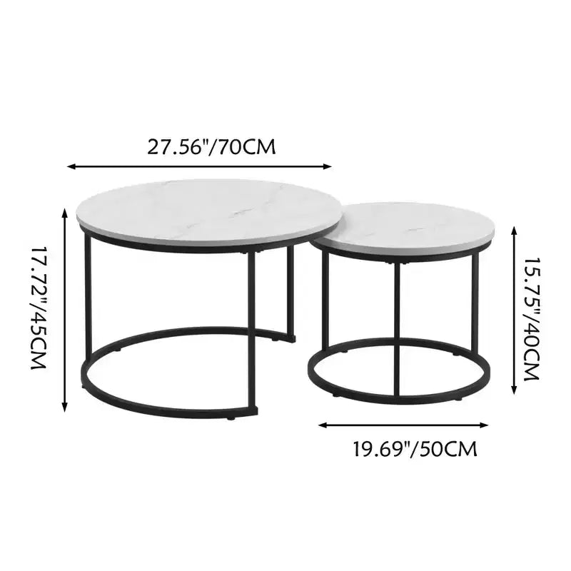 HOMLUX Lot de 2 tables basses gigognes rondes, tables d'appoint en marbre, noir/blanc/marron