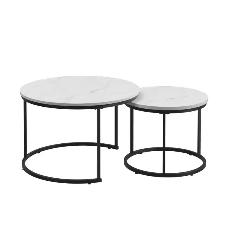 HOMLUX Lot de 2 tables basses gigognes rondes, tables d'appoint en marbre, noir/blanc/marron