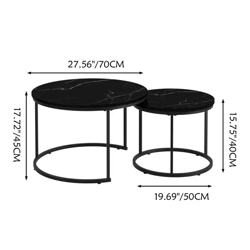 HOMLUX Lot de 2 tables basses gigognes rondes, tables d'appoint en marbre, noir/blanc/marron