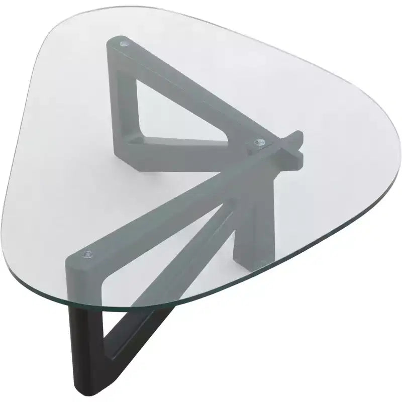 Table basse LeisureMod Imperial Collection en verre triangulaire avec piètement en frêne brillant pour la maison, le salon, le bureau