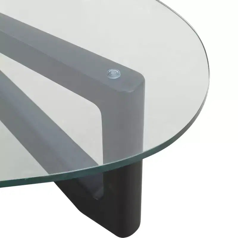 Table basse LeisureMod Imperial Collection en verre triangulaire avec piètement en frêne brillant pour la maison, le salon, le bureau
