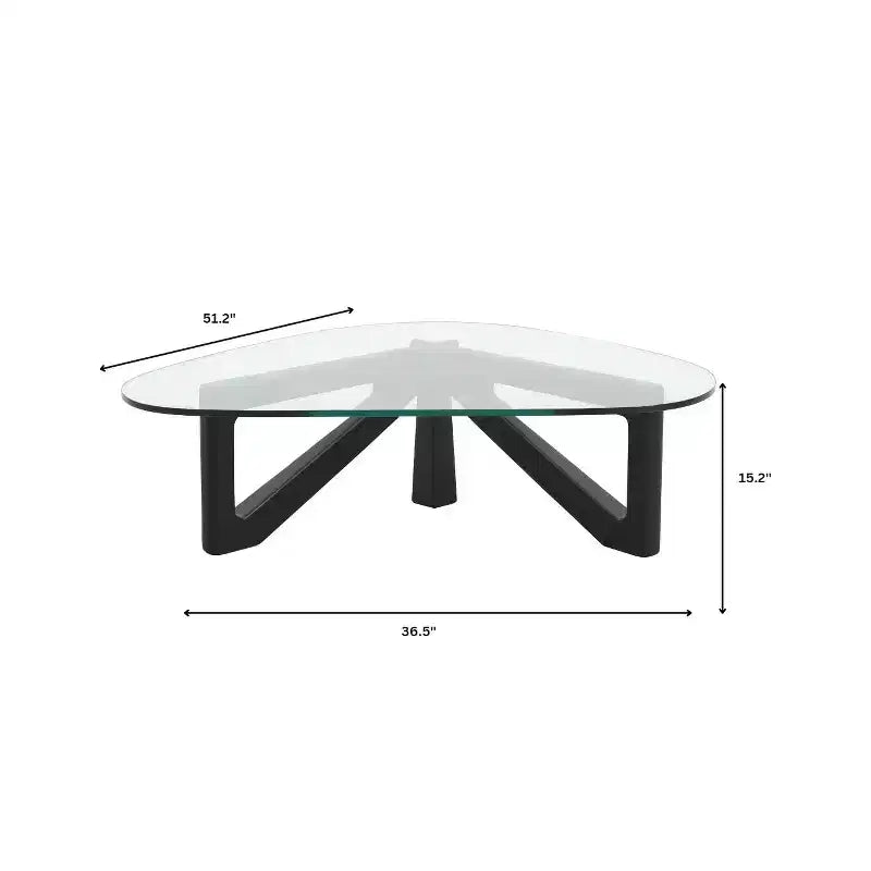 Table basse LeisureMod Imperial Collection en verre triangulaire avec piètement en frêne brillant pour la maison, le salon, le bureau