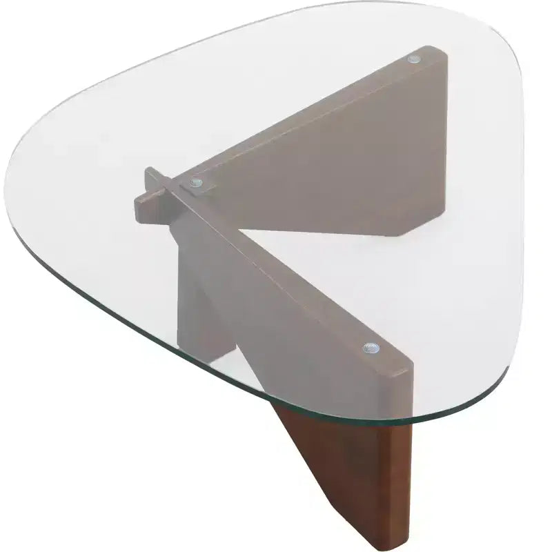 Table basse LeisureMod Imperial Collection en verre triangulaire avec piètement en frêne brillant pour la maison, le salon, le bureau