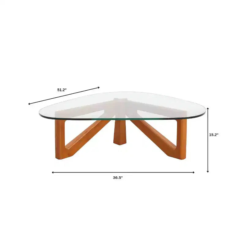 Table basse LeisureMod Imperial Collection en verre triangulaire avec piètement en frêne brillant pour la maison, le salon, le bureau