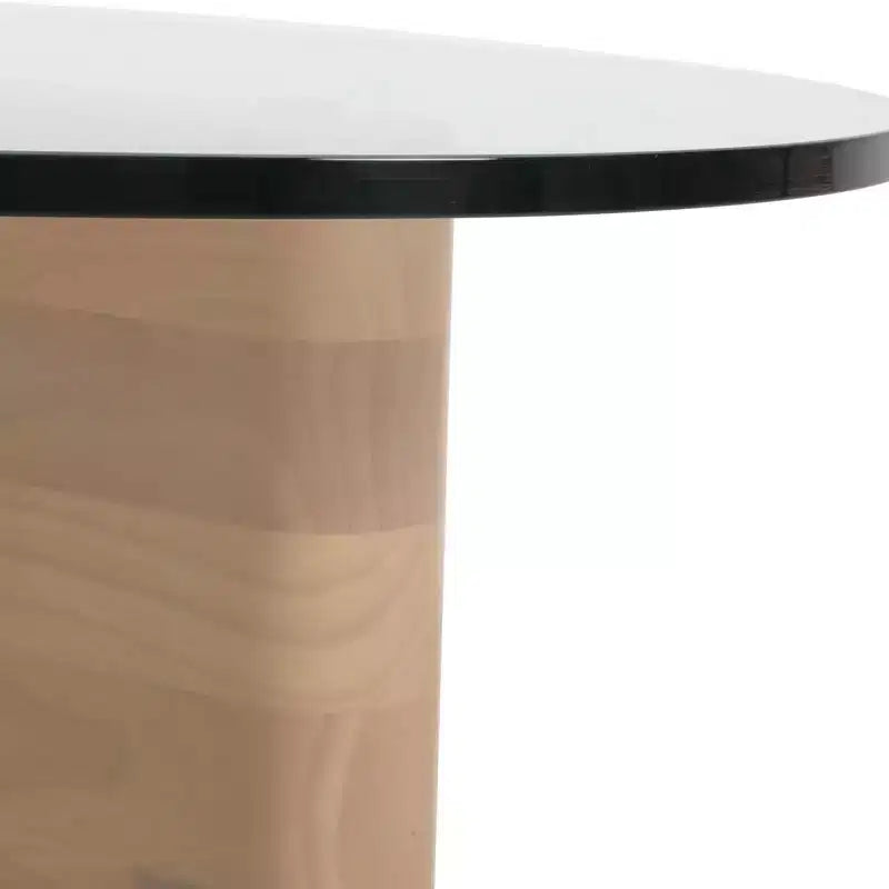 Table basse LeisureMod Imperial Collection en verre triangulaire avec piètement en frêne brillant pour la maison, le salon, le bureau
