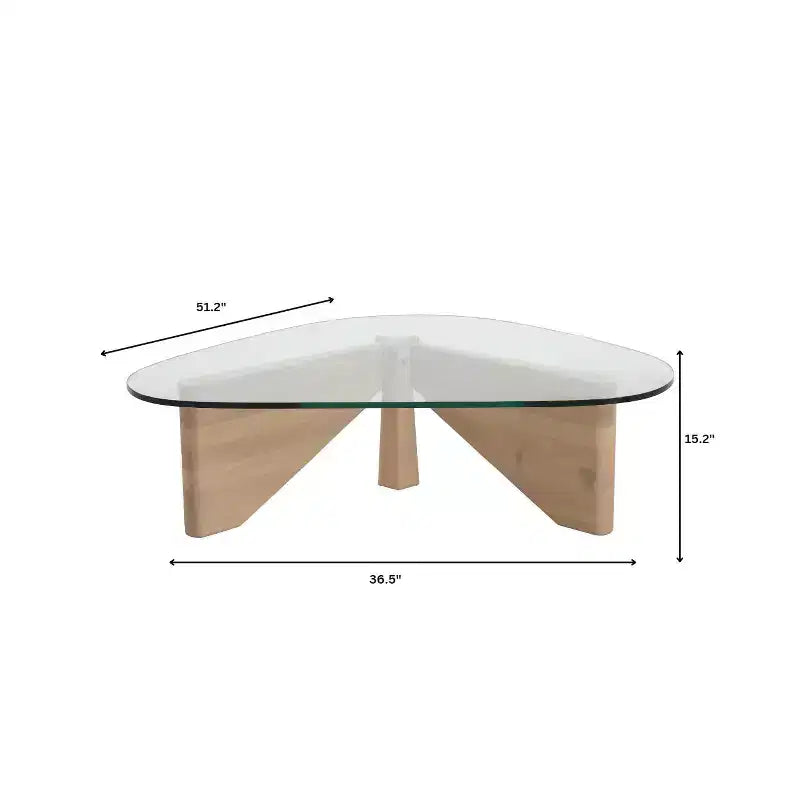 Table basse LeisureMod Imperial Collection en verre triangulaire avec piètement en frêne brillant pour la maison, le salon, le bureau