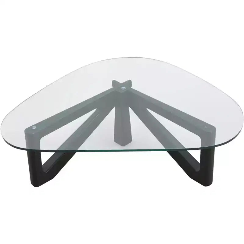 Table basse LeisureMod Imperial Collection en verre triangulaire avec piètement en frêne brillant pour la maison, le salon, le bureau