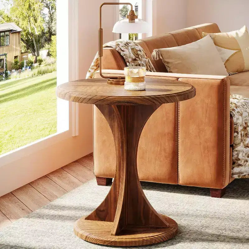 Tribesigns Petite table d'appoint ronde en bois pour salon