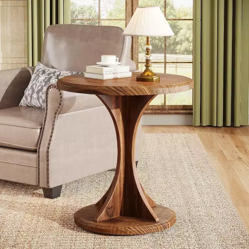 Tribesigns Petite table d'appoint ronde en bois pour salon