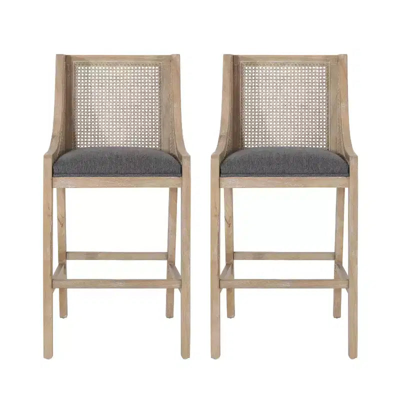 Christopher Knight Home Oneida Tabourets de bar 76 cm en tissu, bois et cannage (lot de 2)