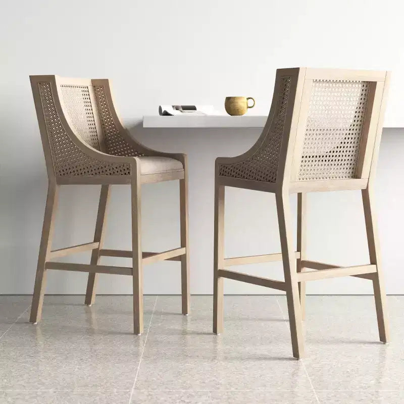 Christopher Knight Home Oneida Tabourets de bar 76 cm en tissu, bois et cannage (lot de 2)