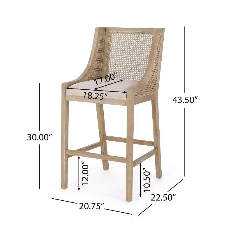 Christopher Knight Home Oneida Tabourets de bar 76 cm en tissu, bois et cannage (lot de 2)