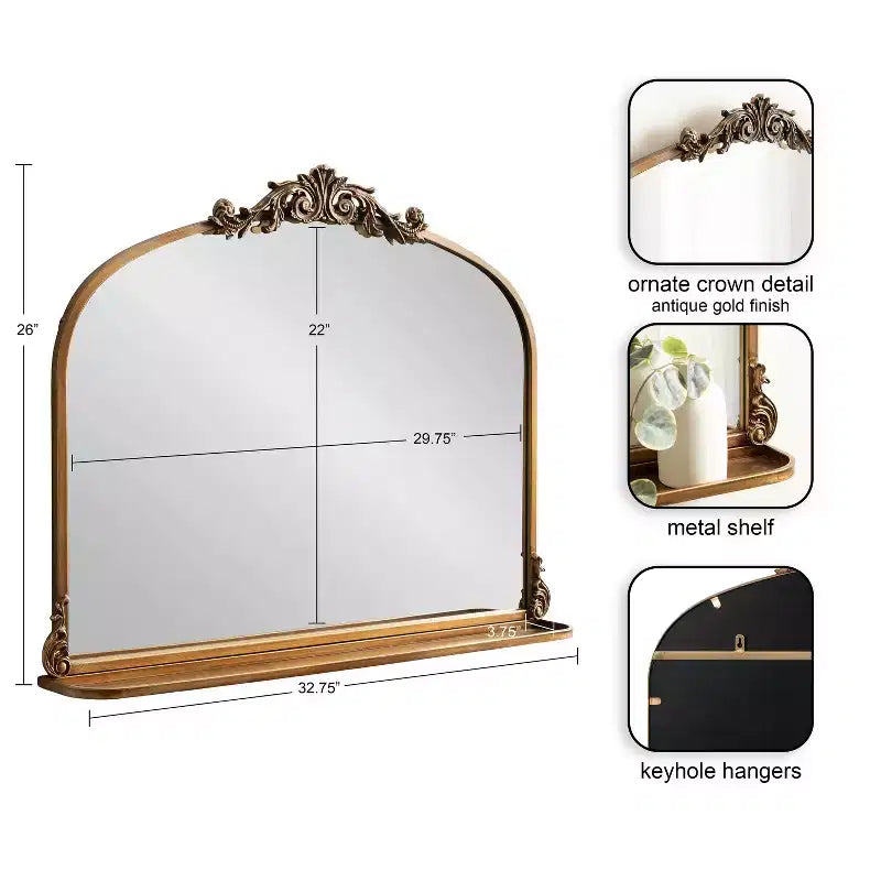 Miroir mural cintrée traditionnel Arendahl avec tablette, 33x26, par Kate & Laurel All Things Decor