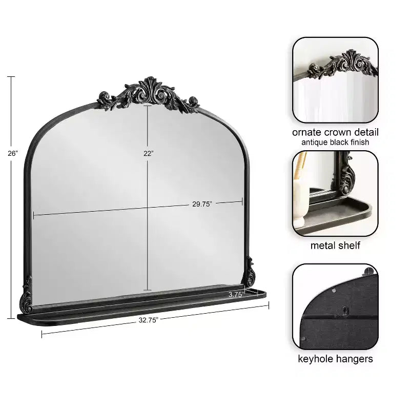 Miroir mural cintrée traditionnel Arendahl avec tablette, 33x26, par Kate & Laurel All Things Decor