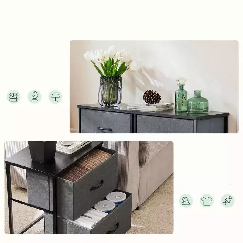 JIONJOY 2 - Tables de chevet à 2 tiroirs (Lot de 2)