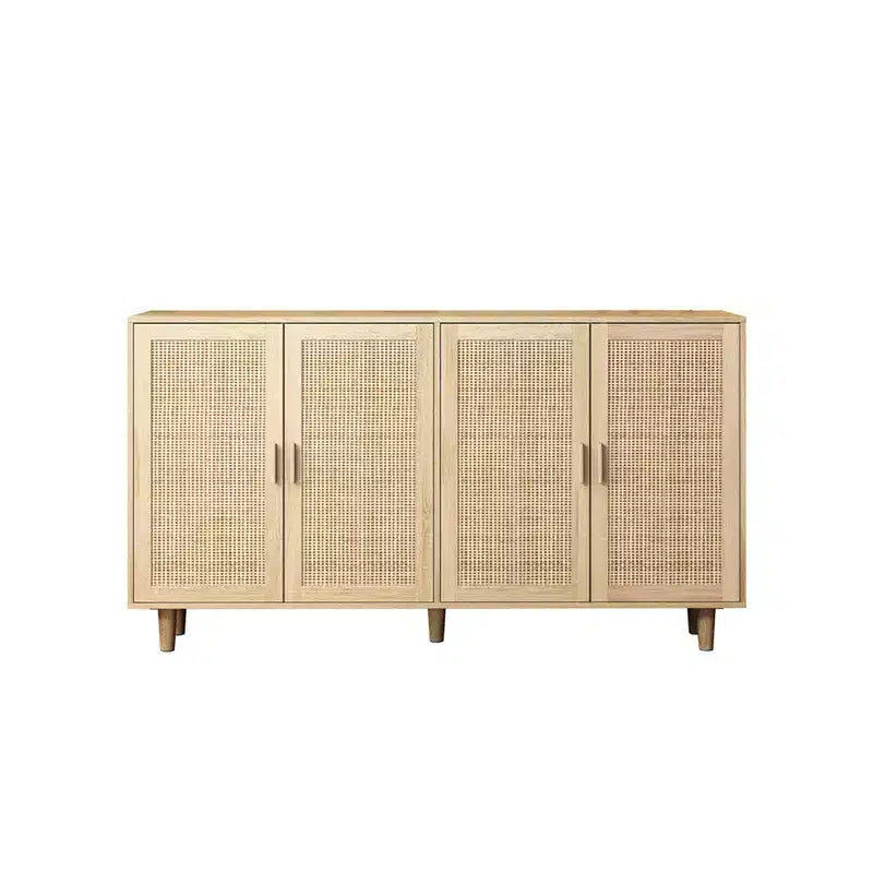 62.20Élégant et fonctionnel meuble de rangement décoratif en rotin à 4 portes, buffet, pour chambre à coucher, salon, bureau, montage facile, noir