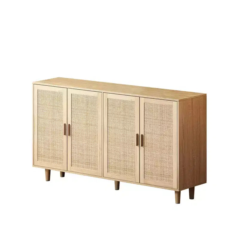 62.20Élégant et fonctionnel meuble de rangement décoratif en rotin à 4 portes, buffet, pour chambre à coucher, salon, bureau, montage facile, noir