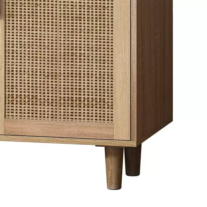 62.20Élégant et fonctionnel meuble de rangement décoratif en rotin à 4 portes, buffet, pour chambre à coucher, salon, bureau, montage facile, noir