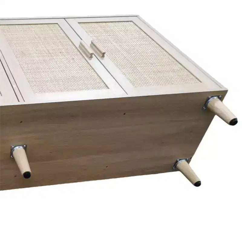 62.20Élégant et fonctionnel meuble de rangement décoratif en rotin à 4 portes, buffet, pour chambre à coucher, salon, bureau, montage facile, noir