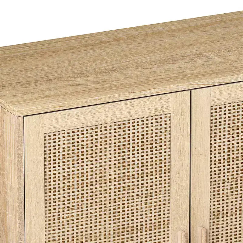 62.20Élégant et fonctionnel meuble de rangement décoratif en rotin à 4 portes, buffet, pour chambre à coucher, salon, bureau, montage facile, noir