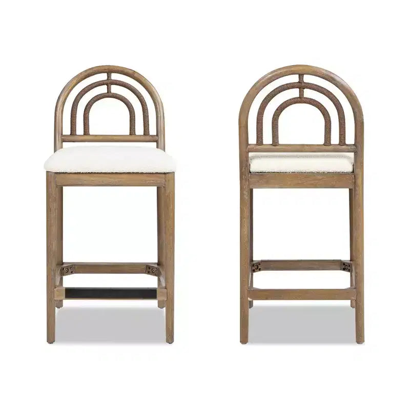 Jennifer Taylor Home Leon Tabouret de comptoir en bois et tissu, à dossier arqué, lot de 2, boucle blanc ivoire