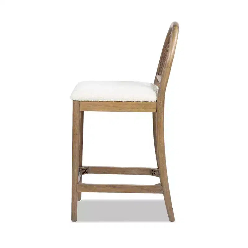 Jennifer Taylor Home Leon Tabouret de comptoir en bois et tissu, à dossier arqué, lot de 2, boucle blanc ivoire