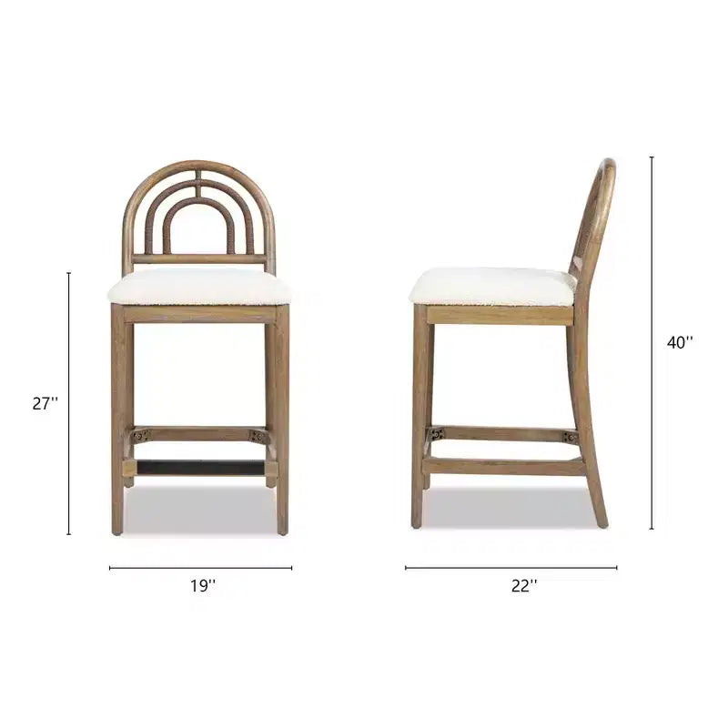 Jennifer Taylor Home Leon Tabouret de comptoir en bois et tissu, à dossier arqué, lot de 2, boucle blanc ivoire