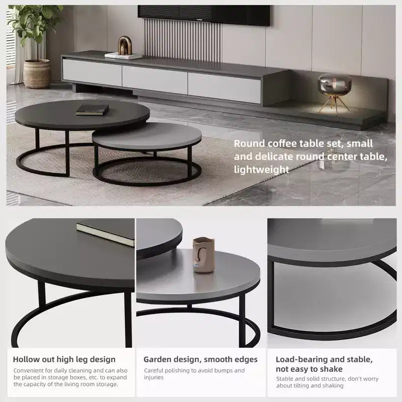 Table basse ronde emboîtable Luck Live moderne gris