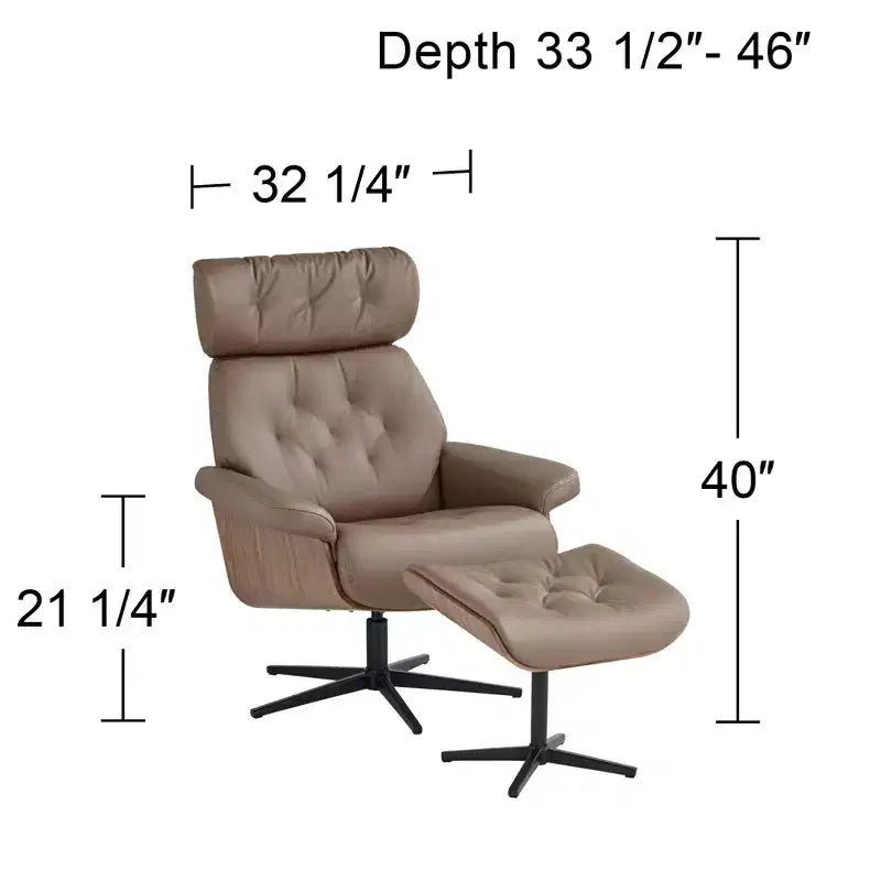 Fauteuil inclinable et ottoman pivotant réglable en similicuir BenchMaster Melia Cocoa