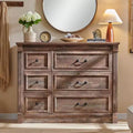 Commode Sincido 6 tiroirs pour chambre à coucher, commode de style ferme de 122 cm de large avec colonne romaine