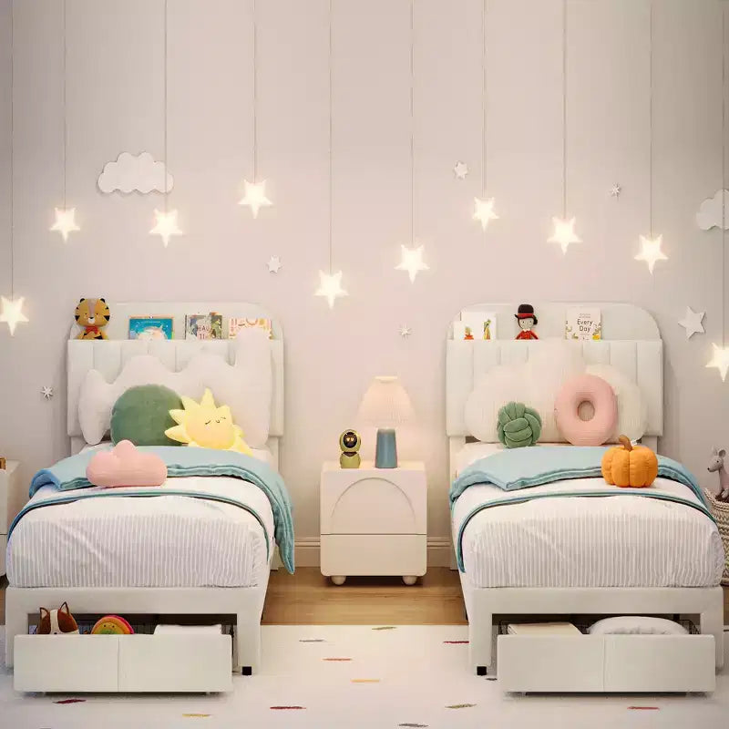 Cadre de lit double Garvee avec tiroir, plateforme de lit en velours avec tête de lit de rangement, aucun sommier tapissier requis, montage facile